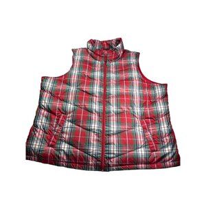 Lands End Womens Plaid Down Puffer Vest Size 3X Red Green White Navy Blue